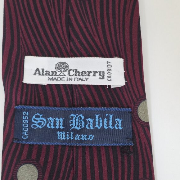 Alan Cherry San Babila Silk Tie Wine Black W/Beige Circles Italy VTG W 3.5 L 56" - Picture 4 of 14